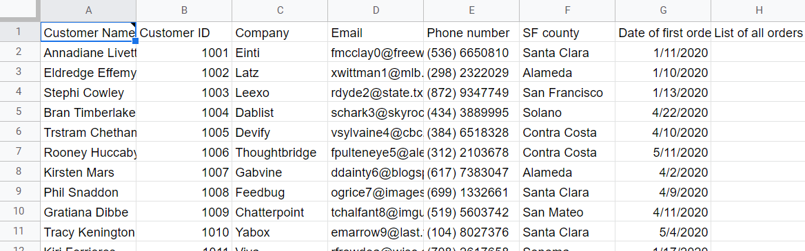 Airtable información de contacto google sheets