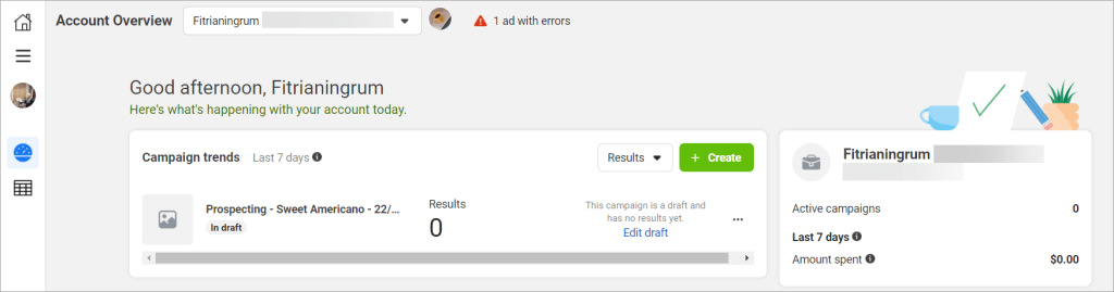 Figure 2.2.1. How to use Ads Manager Account Overview page