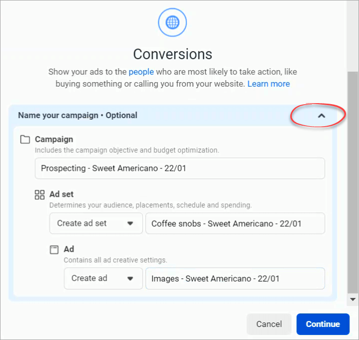 Figure 4.1.2. Optionally naming a campaign