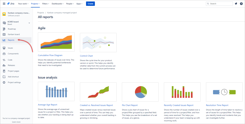 Figure 4.2. A project s reports page