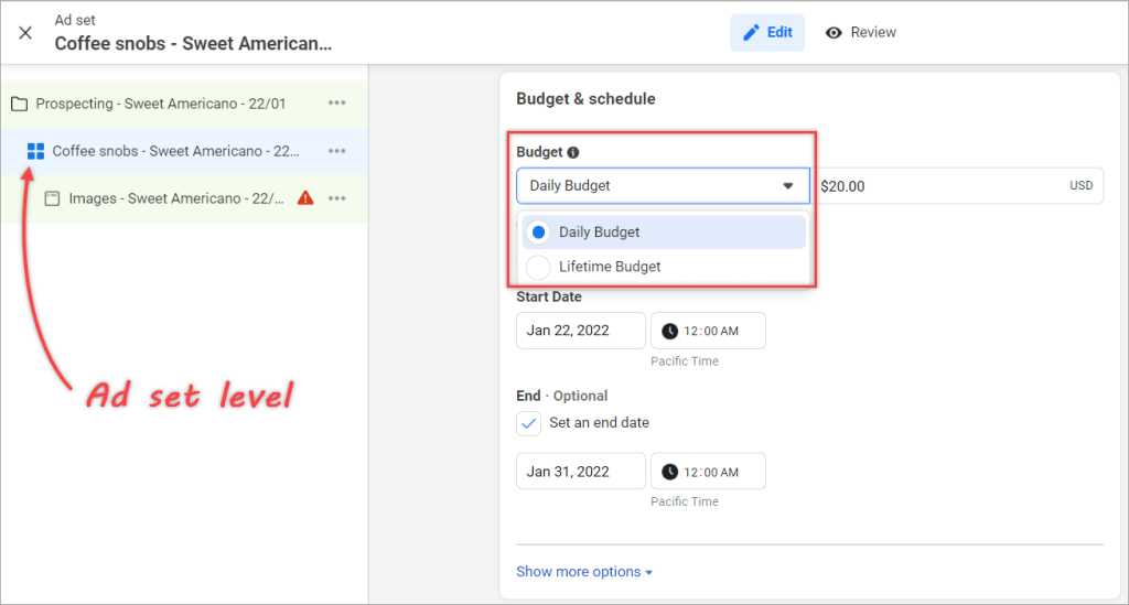 Figure 4.2.1. Facebook ads budget allocation