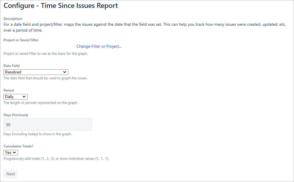 Figure 7.7.1. The Time Since Issues Report configuration page