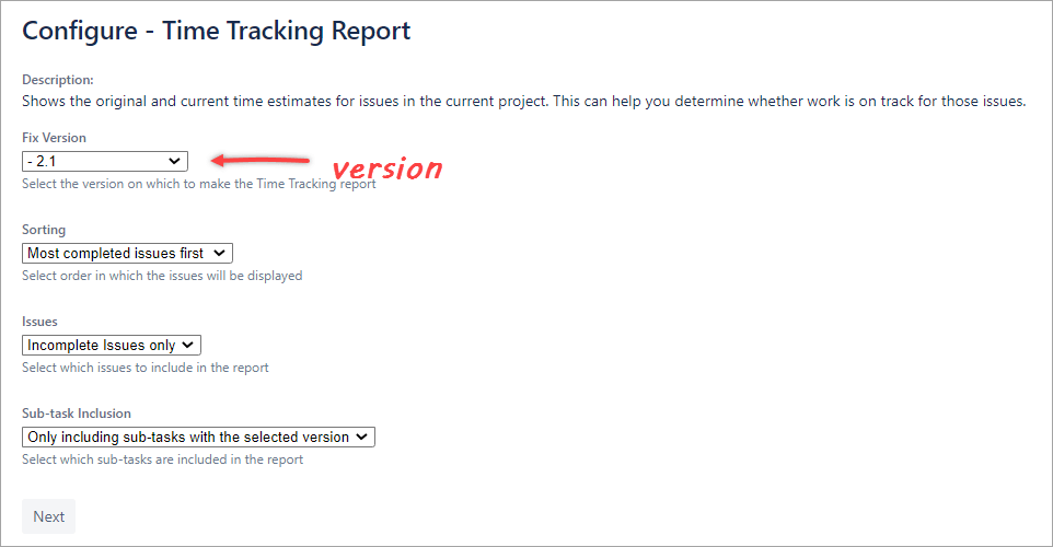 Figure 8.1.1. The Time Tracking Report configuration page