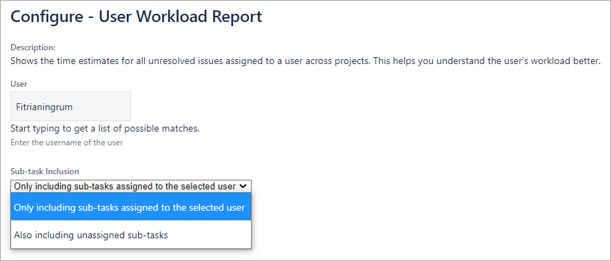 Figure 8.2.1. The User Workload Report configuration page