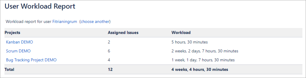 Figure 8.2.2. The User Workload Report in Jira