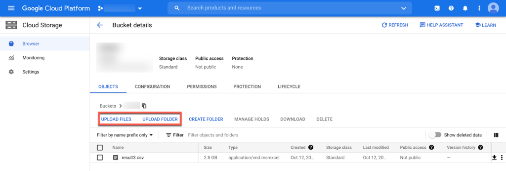 Google Cloud Platform file upload