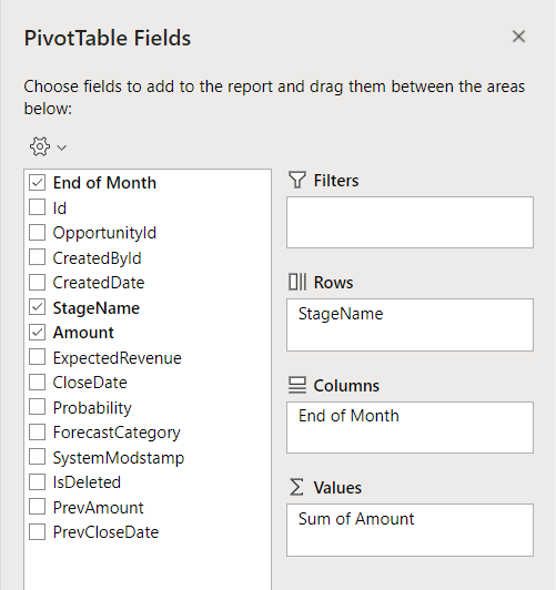 13 pivot table fields