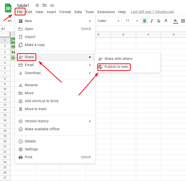 7 publish file gsheets