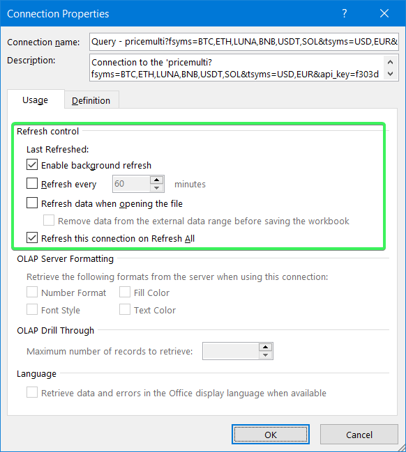 power query refresh control