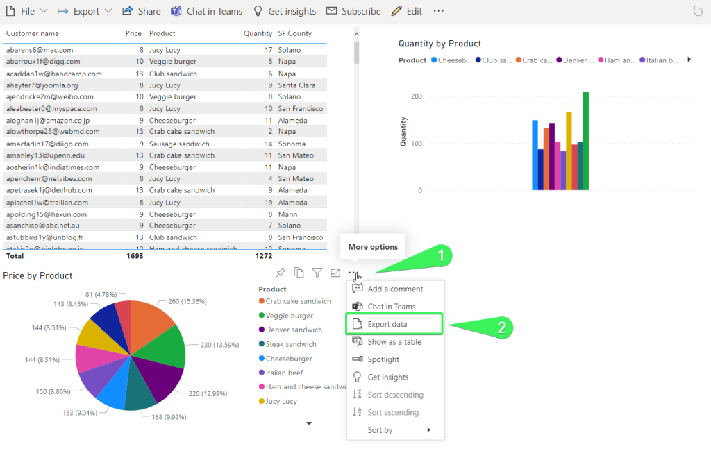 1 power bi export data