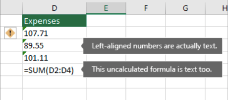 13 example of numbers saved as text