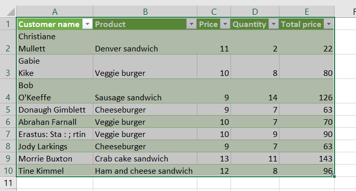17 right click on table