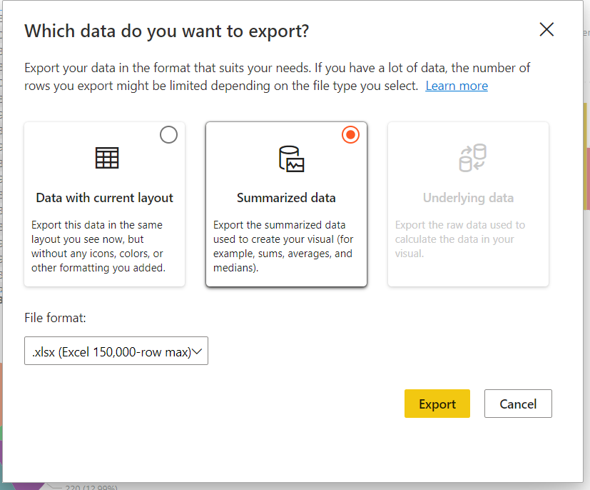 2 choose the data for export