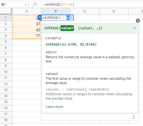 28 calculations google sheets average syntax