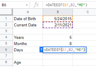 38 calculations google sheets datedif days