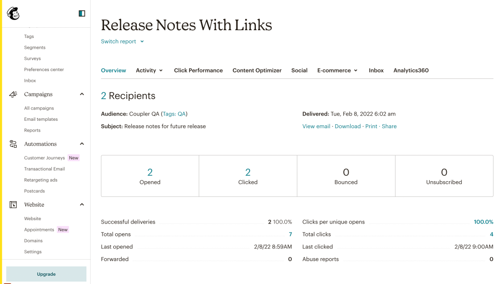 12. Mailchimp report example