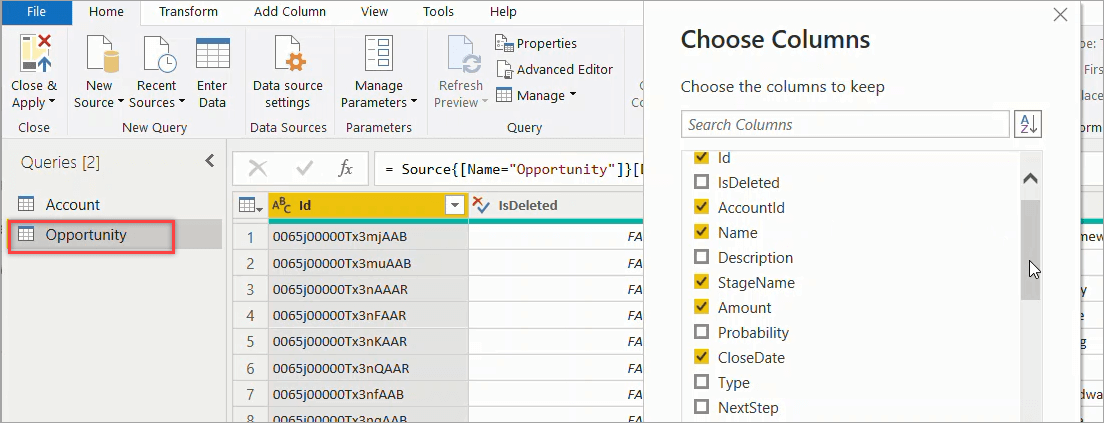 22 Applying Choose Column for Opportunity