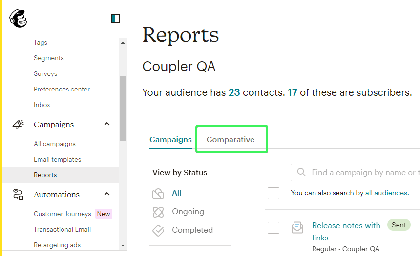 4 mailchimp comparative reports