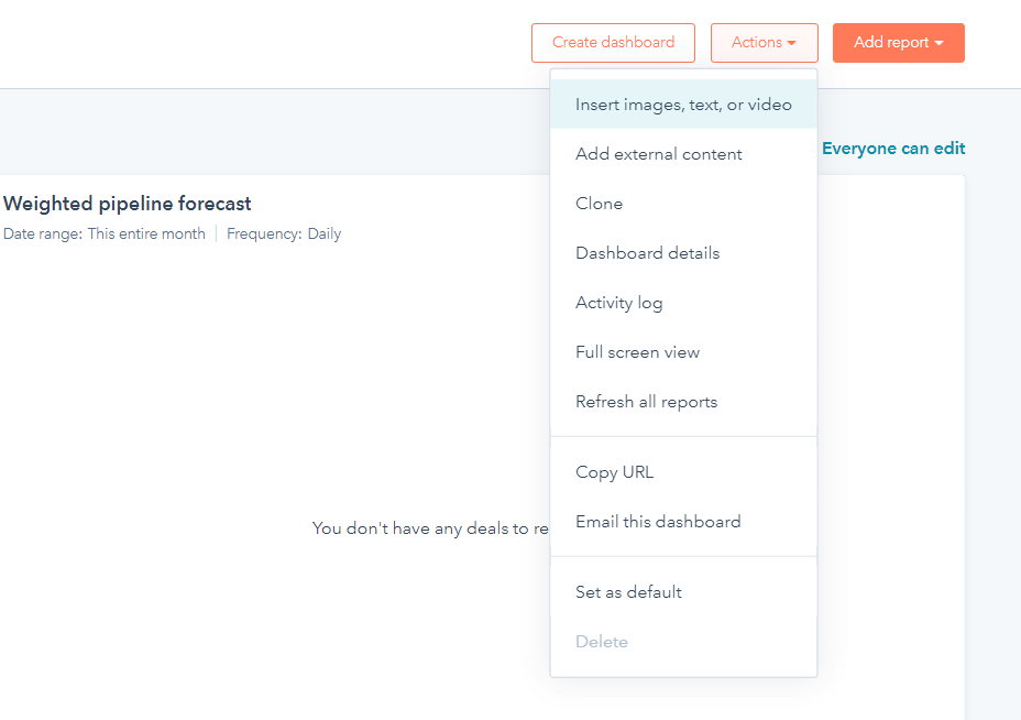 7 actions drop down menu