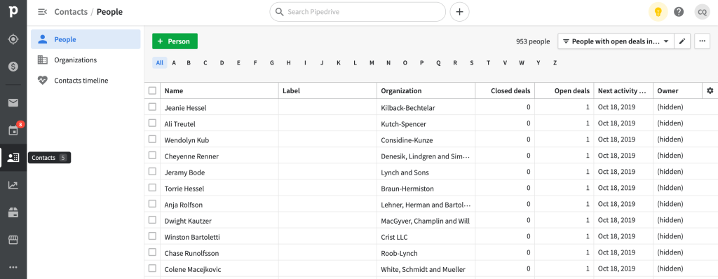 1. Pipedrive select contacts