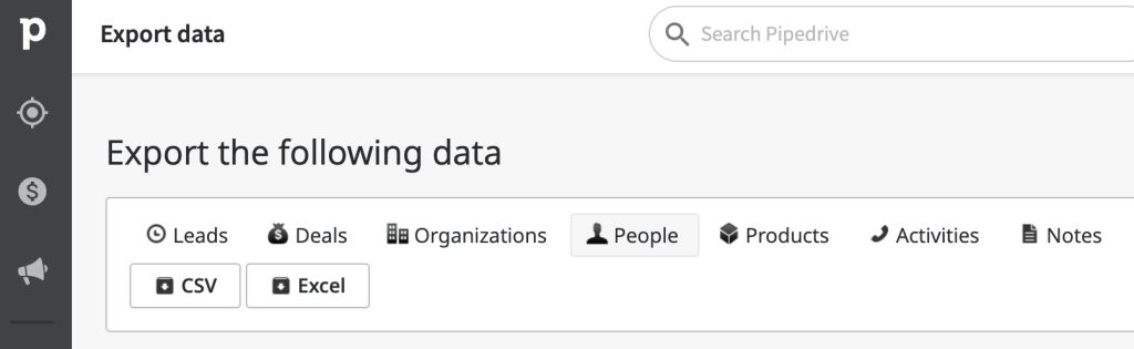 11. Pipedrive export data multiple entities