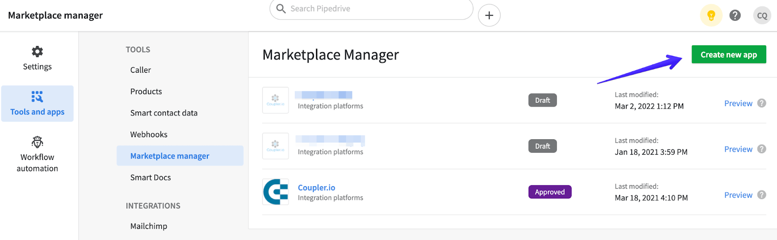 2 pipedrive api create app