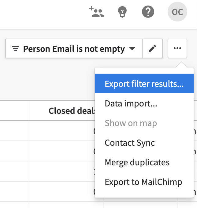 22. Pipedrive export filtered contacts