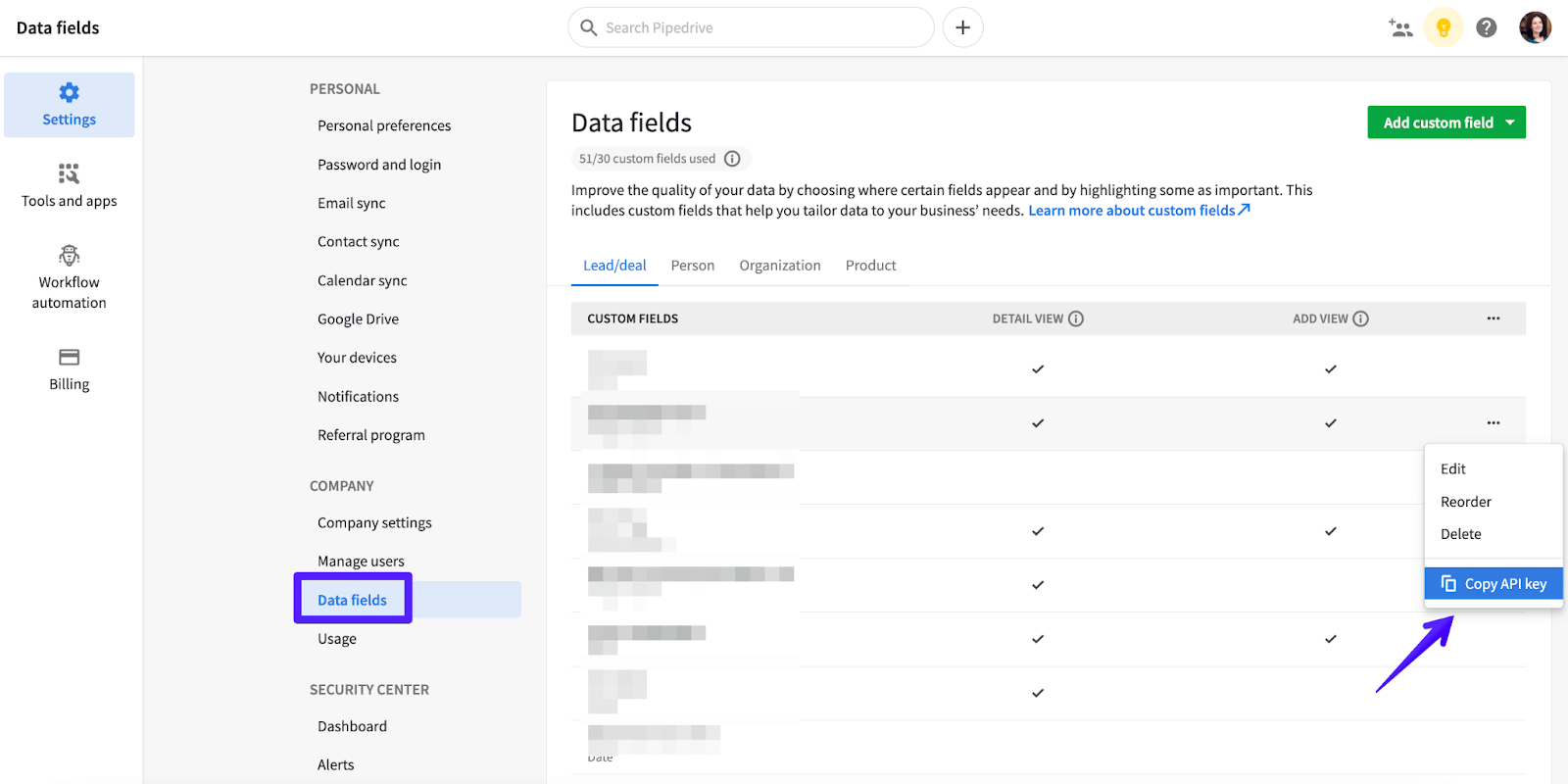 5 pipedrive api key