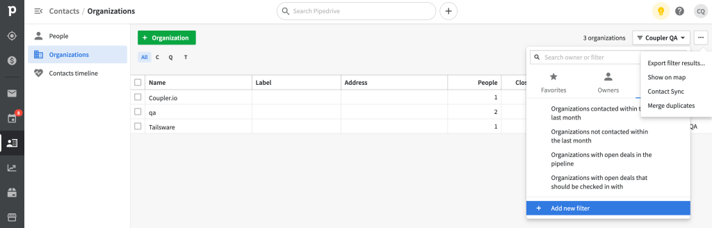 7. Pipdrive export organizations