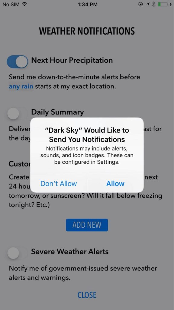 Data permission notification example