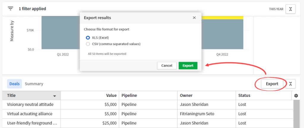 Figure 3.4.1. How to export a Pipedrive report