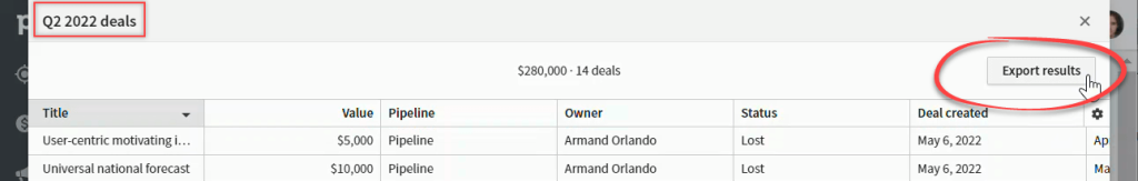 Figure 3.4.5. The Export results button