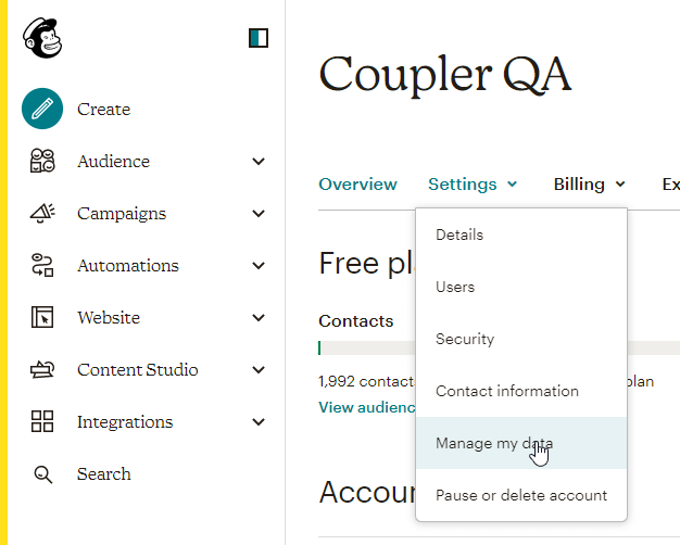 0.1 mailchimp manage my data