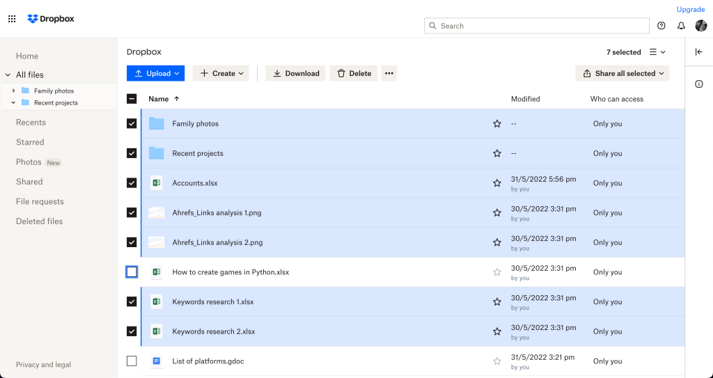 1 new. Selecting multiple files
