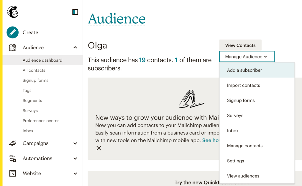 1. Create a new Mailchimp list