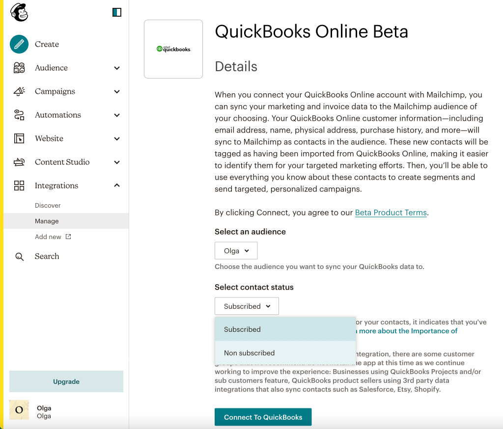 10. Mailchimp import contacts from QuickBooks Online