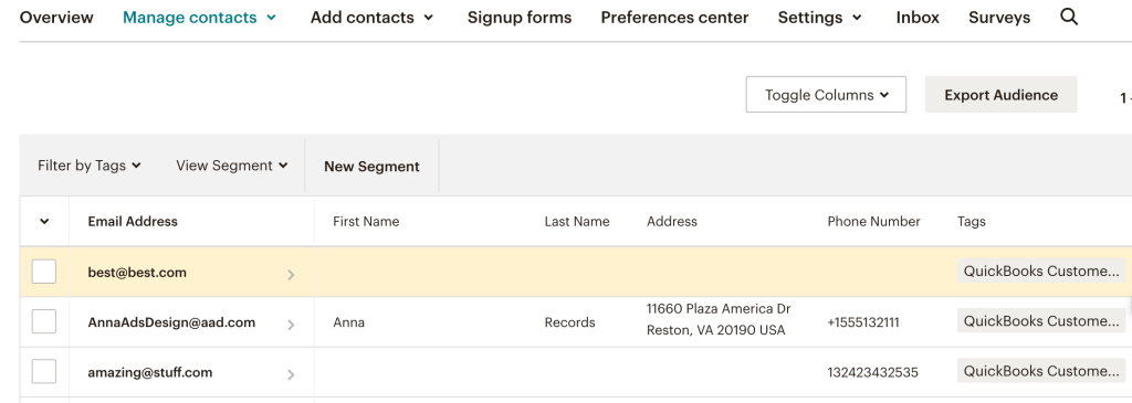 13. Mailchimp import contacts from QuickBooks Online example
