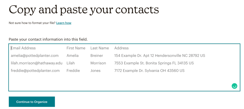 15. Mailchimp import contacts manually format