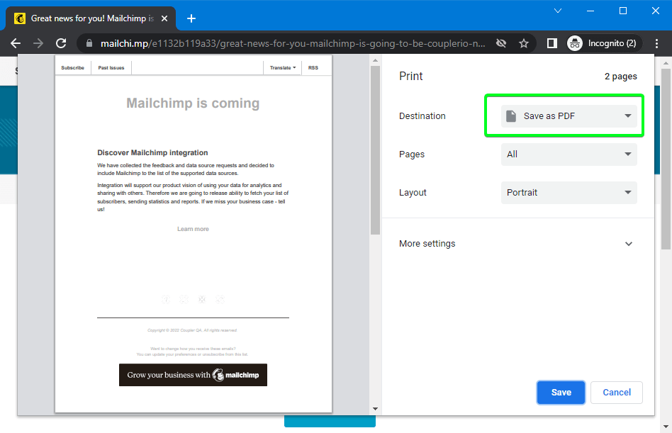 2.2 export mailchimp campaign pdf
