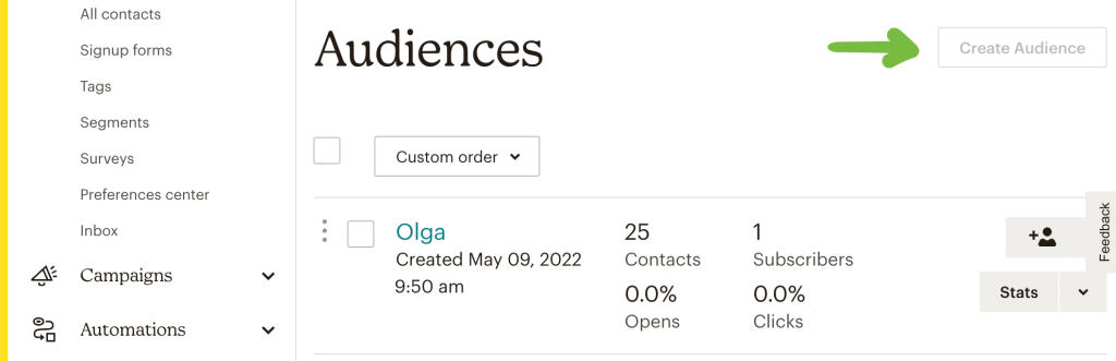 22. Mailchimp create second audience
