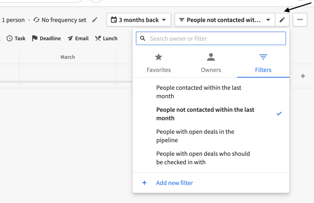 30 contacts timeline filters