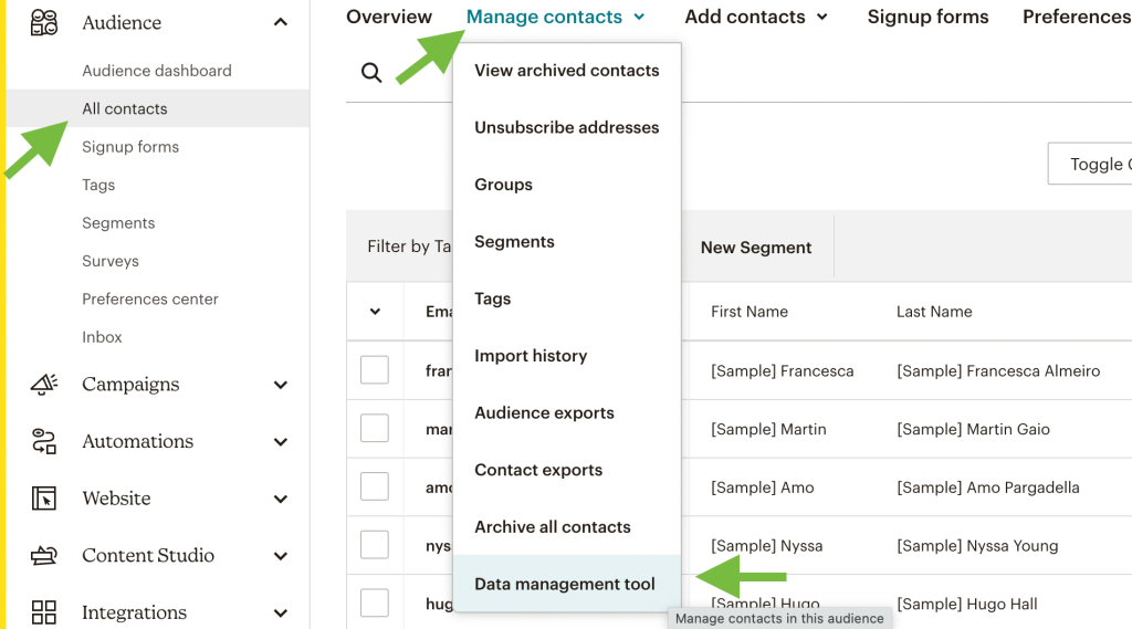34. Mailchimp data management tool