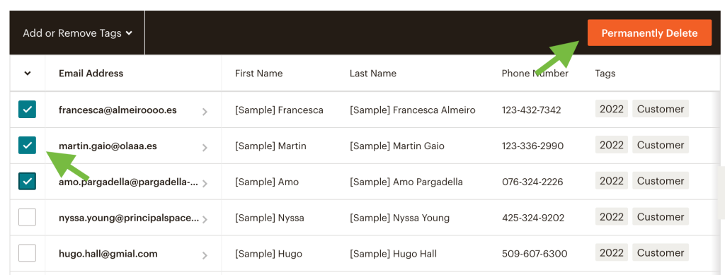 35. Mailchimp delete contacts