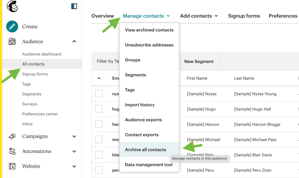 37. Mailchimp archive list
