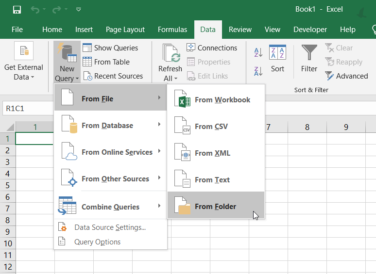 4.1 merge excel files power query new query