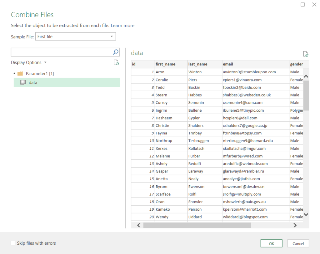 4.4 merge excel files power query select object