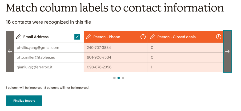 5. Mailchimp import contacts format info