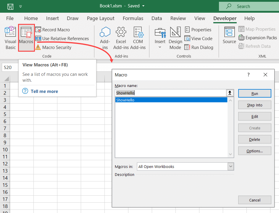 6 Running a macro from Excel