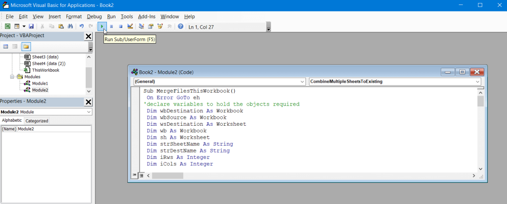 6.3 excel vba macro merge excel files run module