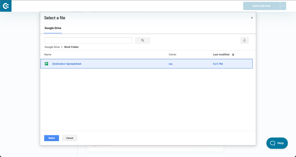 8. Destination spreadsheet